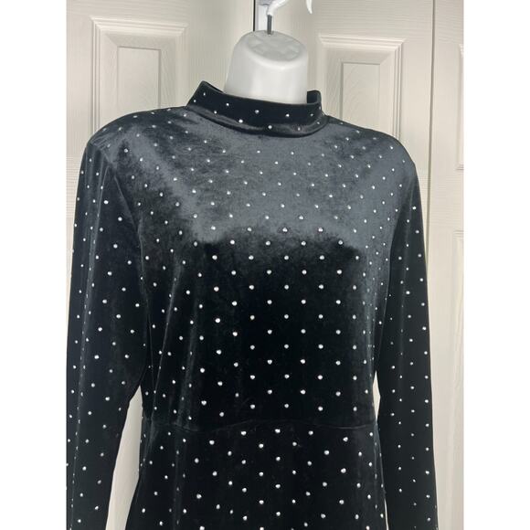 H&M Dress Womens Large Velvet Rhinestone Studded Bodycon Mini Long Sleeve Party - Picture 2 of 7
